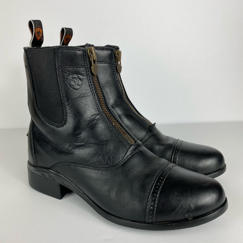 Ariat Black Leather Front-Zip Ankle Boots